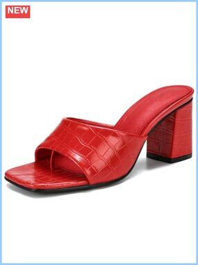 Open Toe Croc Embossed Faux Leather Mules with 3" Chunky Block Heel